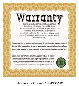 Orange Vintage Warranty Certificate template. With guilloche pattern and background. Detailed. Nice design. 