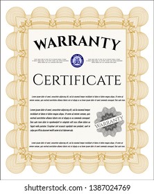 Orange Vintage Warranty Certificate template. Superior design. Detailed. With quality background. 