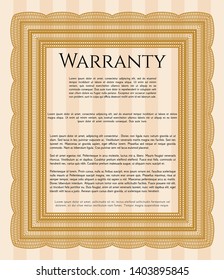 Orange Vintage Warranty Certificate template. Retro design. With complex linear background. Customizable, Easy to edit and change colors. 