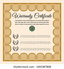Orange Vintage Warranty Certificate template. Perfect design. Printer friendly. Customizable, Easy to edit and change colors. 
