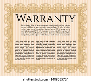 Orange Vintage Warranty Certificate template. Printer friendly. Detailed. Cordial design. 