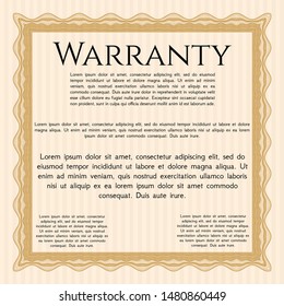Orange Vintage Warranty Certificate template. Modern design. Detailed. With complex linear background. 