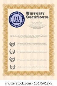Orange Vintage Warranty Certificate template. With great quality guilloche pattern. Customizable, Easy to edit and change colors. Money Pattern. 