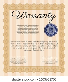 Orange Vintage Warranty Certificate template. Easy to print. Retro design. Customizable, Easy to edit and change colors. 