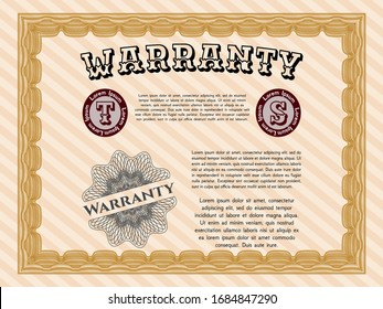 Orange Vintage Warranty Certificate template. Good design. With complex background. Vector illustration. 