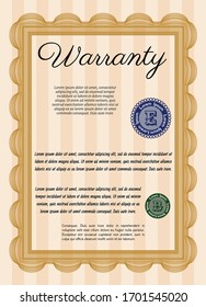 Orange Vintage Warranty Certificate template. Money style design. With great quality guilloche pattern. Customizable, Easy to edit and change colors. 