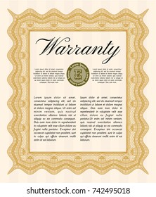 Orange Vintage Warranty Certificate template. Good design. Customizable, Easy to edit and change colors. With linear background. 