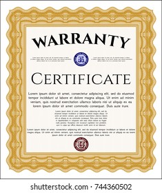 Orange Vintage Warranty Certificate template. With complex background. Perfect design. Customizable, Easy to edit and change colors. 