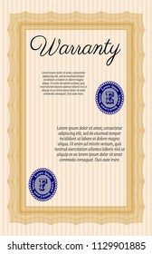 Orange Vintage Warranty template. Complex background. Money style design. Detailed. 