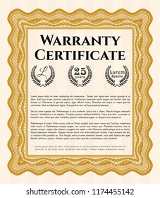 Orange Vintage Warranty template. With complex background. Money Pattern. Vector illustration. 
