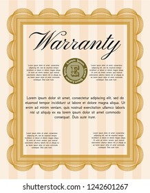 Orange Vintage Warranty template. With complex linear background. Sophisticated design. Vector illustration. 