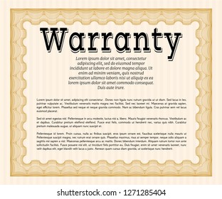 Orange Vintage Warranty template. With complex background. Money Pattern. Vector illustration. 