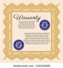 Orange Vintage Warranty template. With complex linear background. Beauty design. Detailed. 