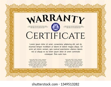 Orange Vintage Warranty template. With complex background. Customizable, Easy to edit and change colors. Good design. 