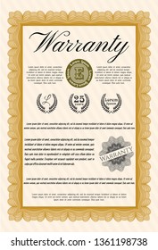 Orange Vintage Warranty template. With complex linear background. Customizable, Easy to edit and change colors. Money design. 