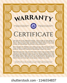 Orange Vintage Warranty template. Customizable, Easy to edit and change colors. With guilloche pattern. Perfect design. 