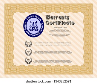 Orange Vintage Warranty template. Customizable, Easy to edit and change colors. With complex linear background. Artistry design. 