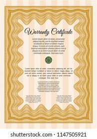 Orange Vintage Warranty template. Detailed. Easy to print. Perfect design. 