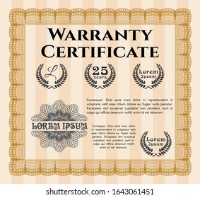 Orange Vintage Warranty template. Detailed. Printer friendly. Retro design. 