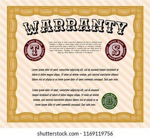 Orange Vintage Warranty template. Elegant design. With great quality guilloche pattern. Vector illustration. 