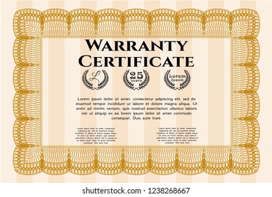 Orange Vintage Warranty template. Good design. Customizable, Easy to edit and change colors. With guilloche pattern. 