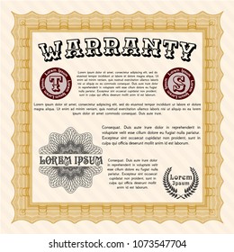  Orange Vintage Warranty template. With guilloche pattern and background. Money Pattern. Vector illustration. 