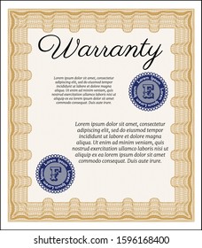 Orange Vintage Warranty template. With guilloche pattern and background. Money Pattern design. Detailed. 