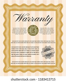 Orange Vintage Warranty template. Lovely design. Customizable, Easy to edit and change colors. Complex background. 