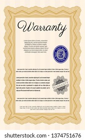 Orange Vintage Warranty template. Lovely design. Printer friendly. Vector illustration. 