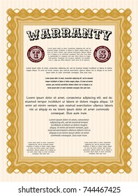 Orange Vintage Warranty template. Lovely design. Easy to print. Vector illustration. 