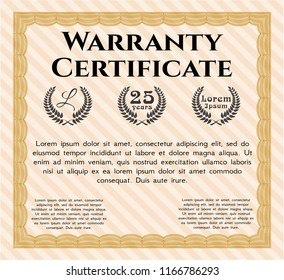 Orange Vintage Warranty template. Modern design. With guilloche pattern. Vector illustration. 
