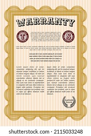 Orange Vintage Warranty template. Modern design.  Printer friendly.   