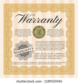 Orange Vintage Warranty template. Money Pattern design. Detailed. With background. 