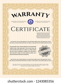 Orange Vintage Warranty template. Money Pattern design. Printer friendly. Vector illustration. 