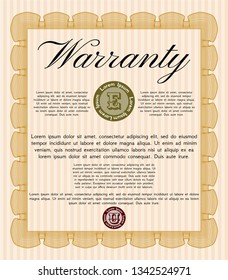 Orange Vintage Warranty template. Money Pattern design. Vector illustration. Printer friendly. 