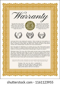 Orange Vintage Warranty template. Perfect design. With great quality guilloche pattern. Vector illustration. 