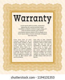 Orange Vintage Warranty template. Perfect design. Printer friendly. Vector illustration. 