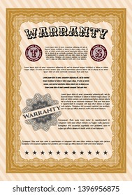 Orange Vintage Warranty template. Perfect design. With guilloche pattern. Customizable, Easy to edit and change colors. 