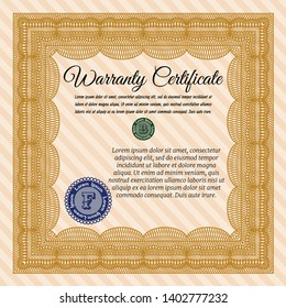 Orange Vintage Warranty template. Perfect design. Vector illustration. Printer friendly. 