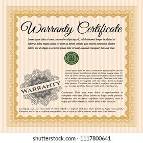 Orange Vintage Warranty template. Printer friendly. Sophisticated design. Detailed. 