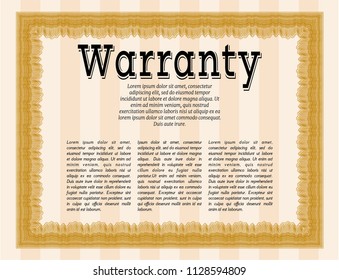 Orange Vintage Warranty template. Printer friendly. Vector illustration. Good design. 