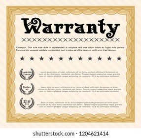 Orange Vintage Warranty template. Printer friendly. Modern design. Vector illustration. 