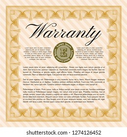 Orange Vintage Warranty template. Printer friendly. Detailed. Good design. 