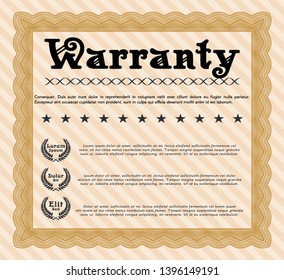 Orange Vintage Warranty template. Printer friendly. Vector illustration. Sophisticated design. 