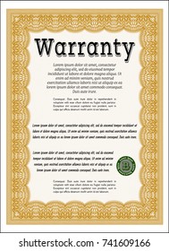 Orange Vintage Warranty template. Printer friendly. Lovely design. Vector illustration. 