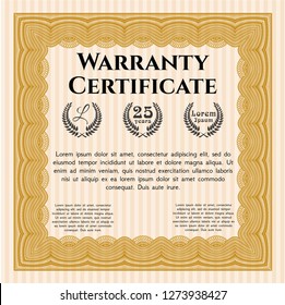 Orange Vintage Warranty template. Retro design. Customizable, Easy to edit and change colors. With great quality guilloche pattern. 