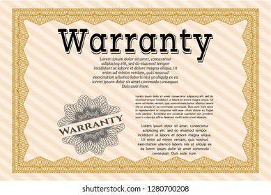 Orange Vintage Warranty template. Retro design. Easy to print. Vector illustration. 