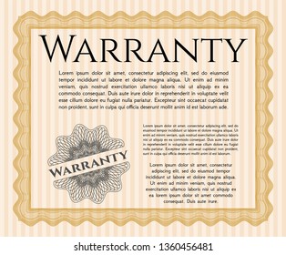 Orange Vintage Warranty template. Retro design. Detailed. With guilloche pattern and background. 