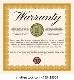 Orange Vintage Warranty template. Retro design. Detailed. Printer friendly. 