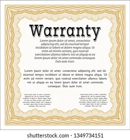 Orange Vintage Warranty template. Sophisticated design. With linear background. Detailed. 